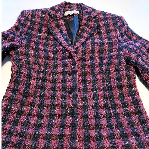 Uniform By John Paul Richard Tweed Blazer Jacket Size 6 Black Pink Purple Wool - Picture 5 of 8